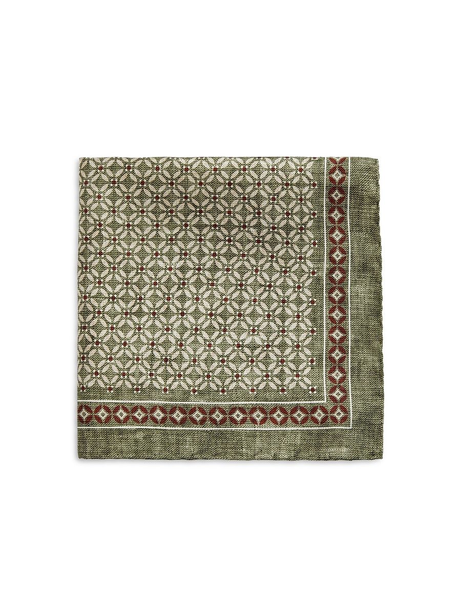 Men's Floral Silk Pocket Square - Green