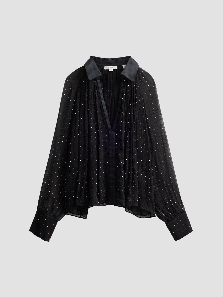 Vince Women's Heat-Set Dot Sheer Gathered Blouse - Black - Size XXS