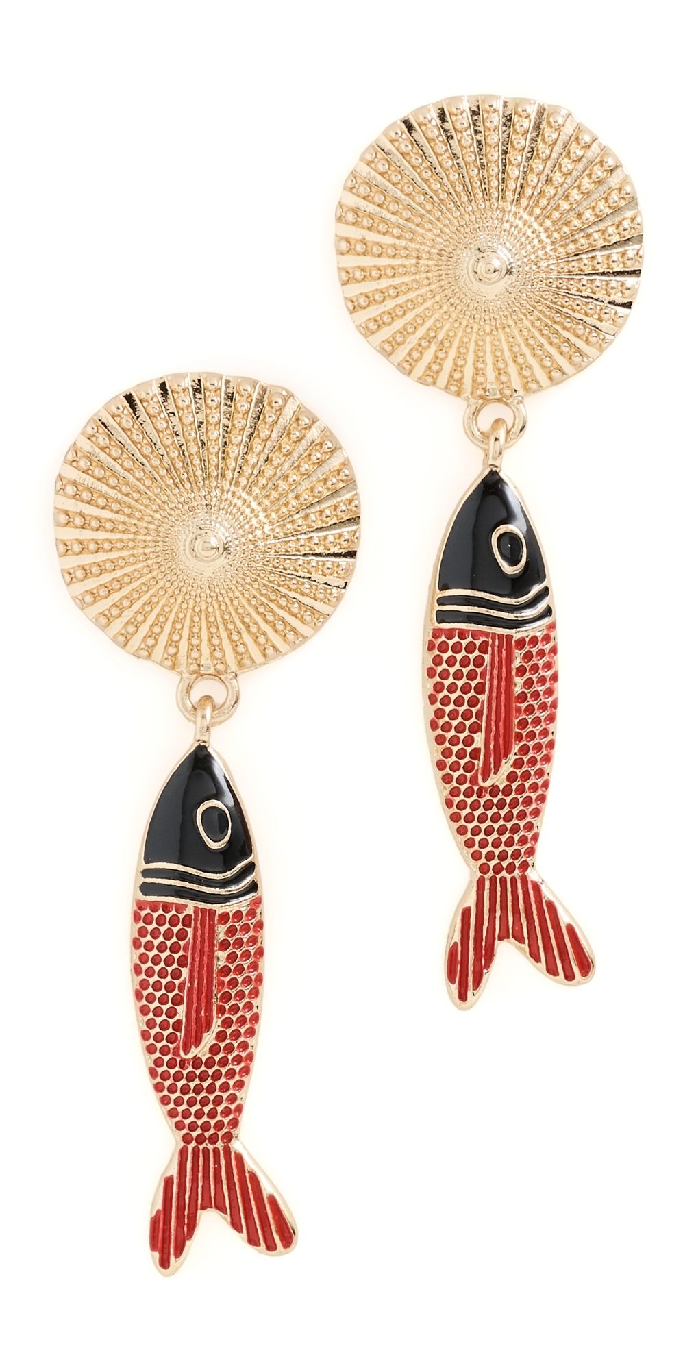 By Adina Eden Sun Disc Fish Drop Earrings Gold One Size
