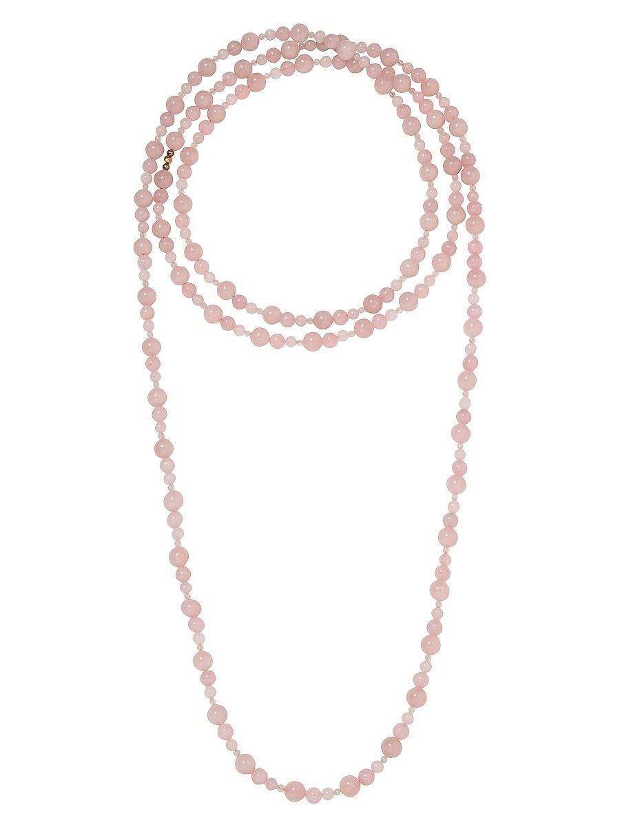 Women's Veda Aventurine Long Beaded Necklace - Light Pastel Pink
