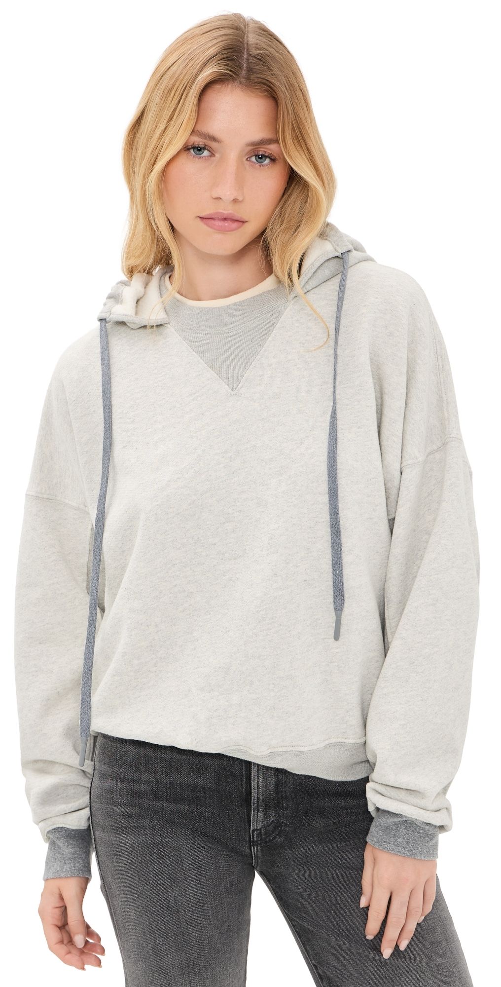 MOTHER The Half Base Hoodie Light Heather Grey M
