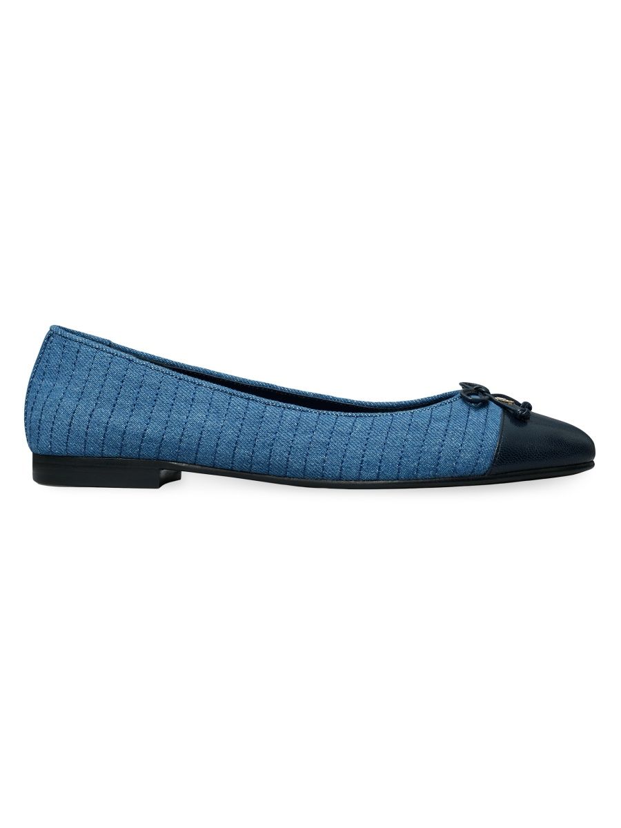 Tory Burch Women's Leather & Quilted Denim Cap-Toe Ballet Flats - Denim - Size 6.5
