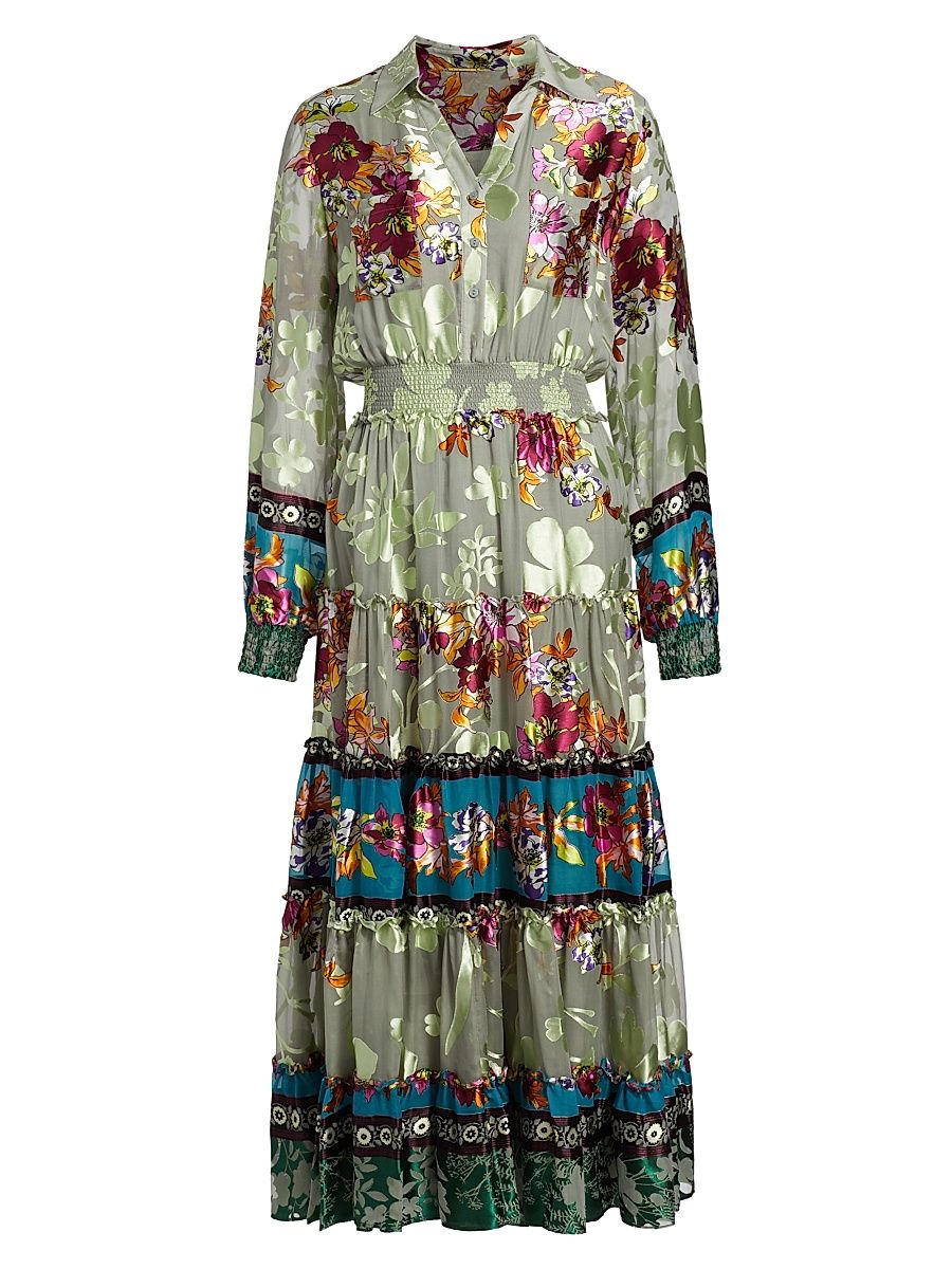 Women's Geneva Floral Tiered Shirtdress - Autumn Burnout - Size Medium
