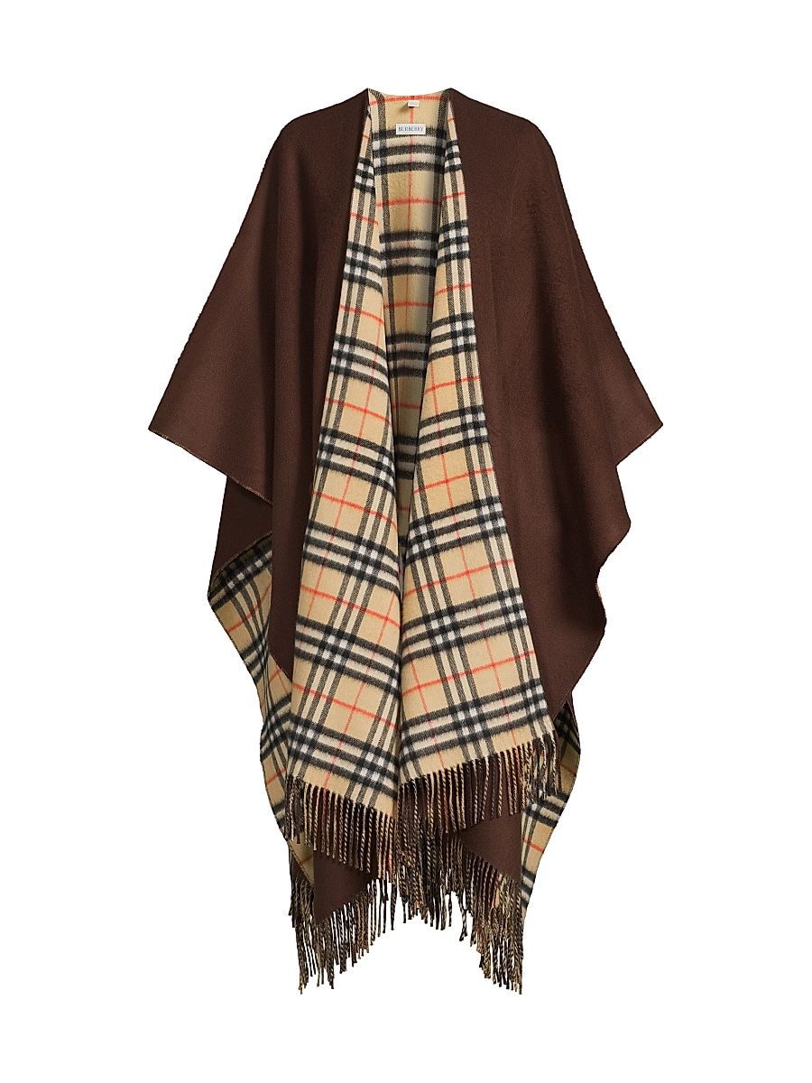 Women's Charlotte Checked Wool-Cashmere Reversible Cape - Treacle Brown