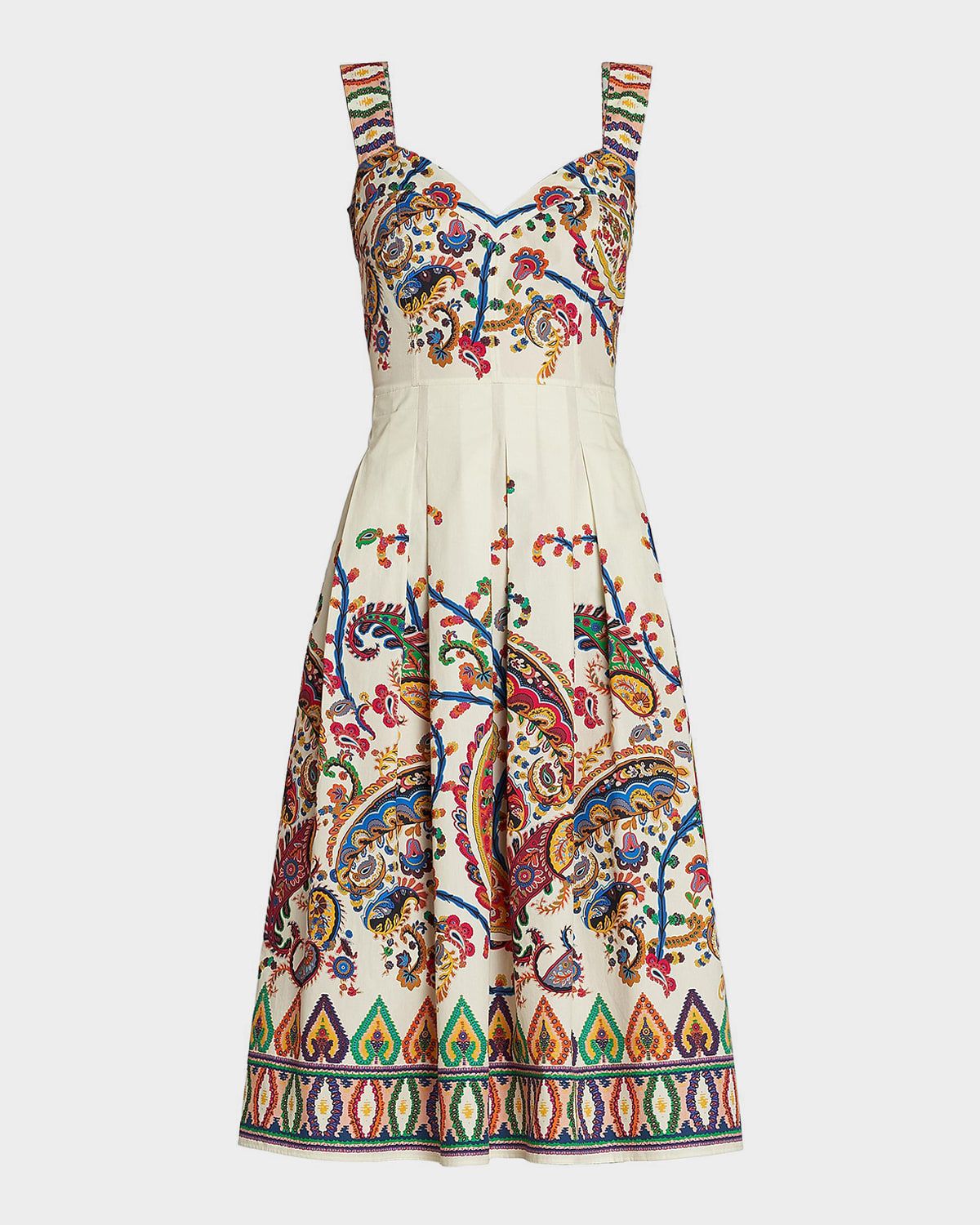 Paisley Pleated Cotton Midi Dress