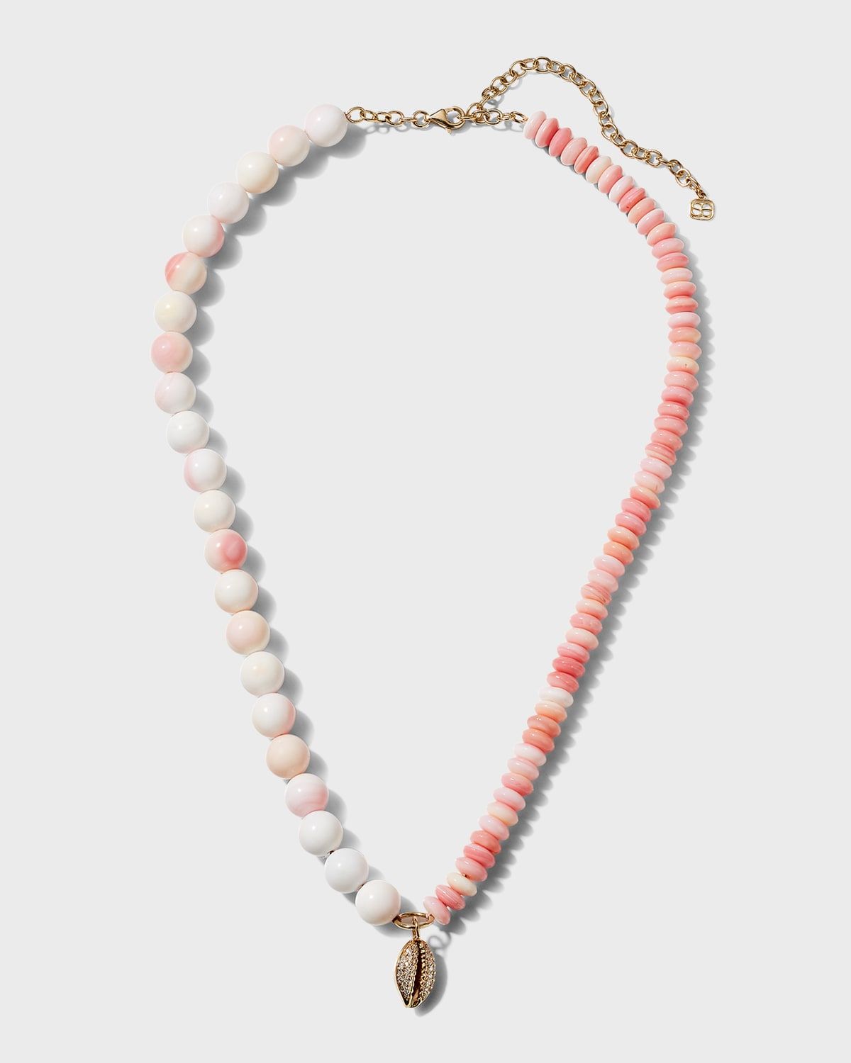 Yellow Gold Conch Shell Combo Necklace with Pave Cowrie Charm