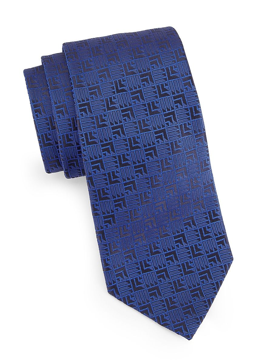 Men's Shaded Cube Silk Jacquard Tie - Navy Blue