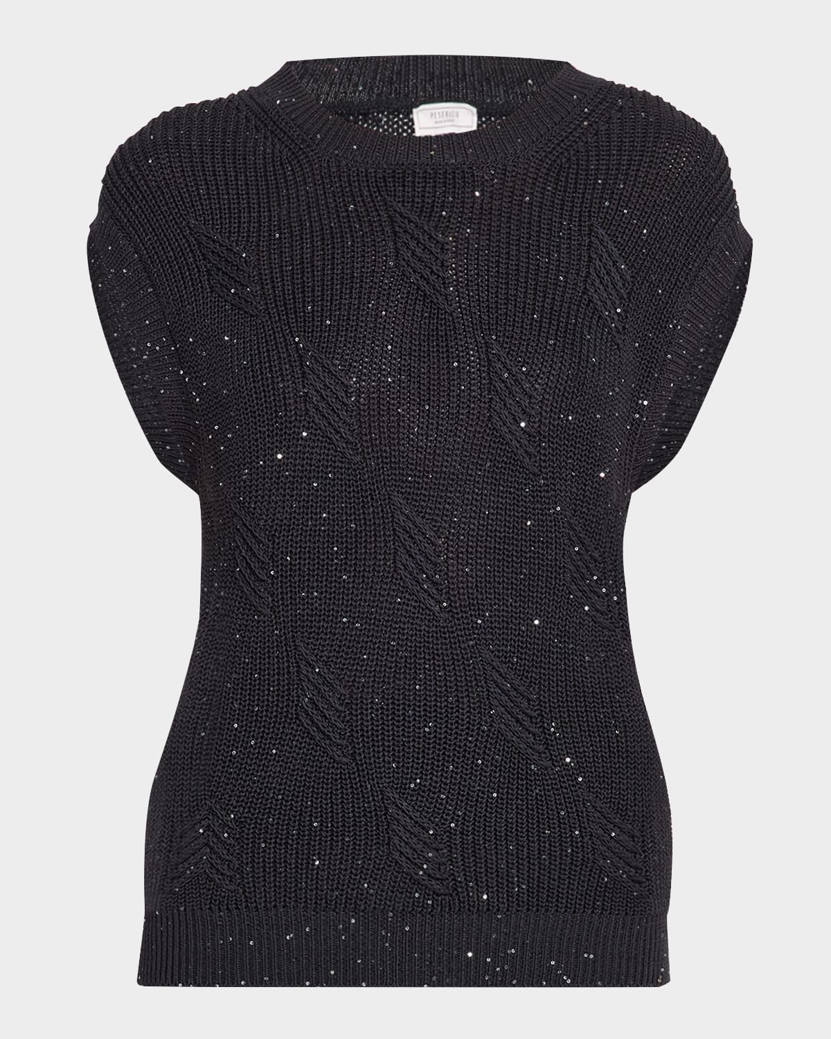 Cap-Sleeve Ribbed Sequin Sweater