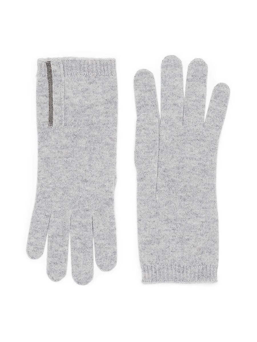 Women's Cashmere Knit Gloves with Monili - Anthracite - Size Medium