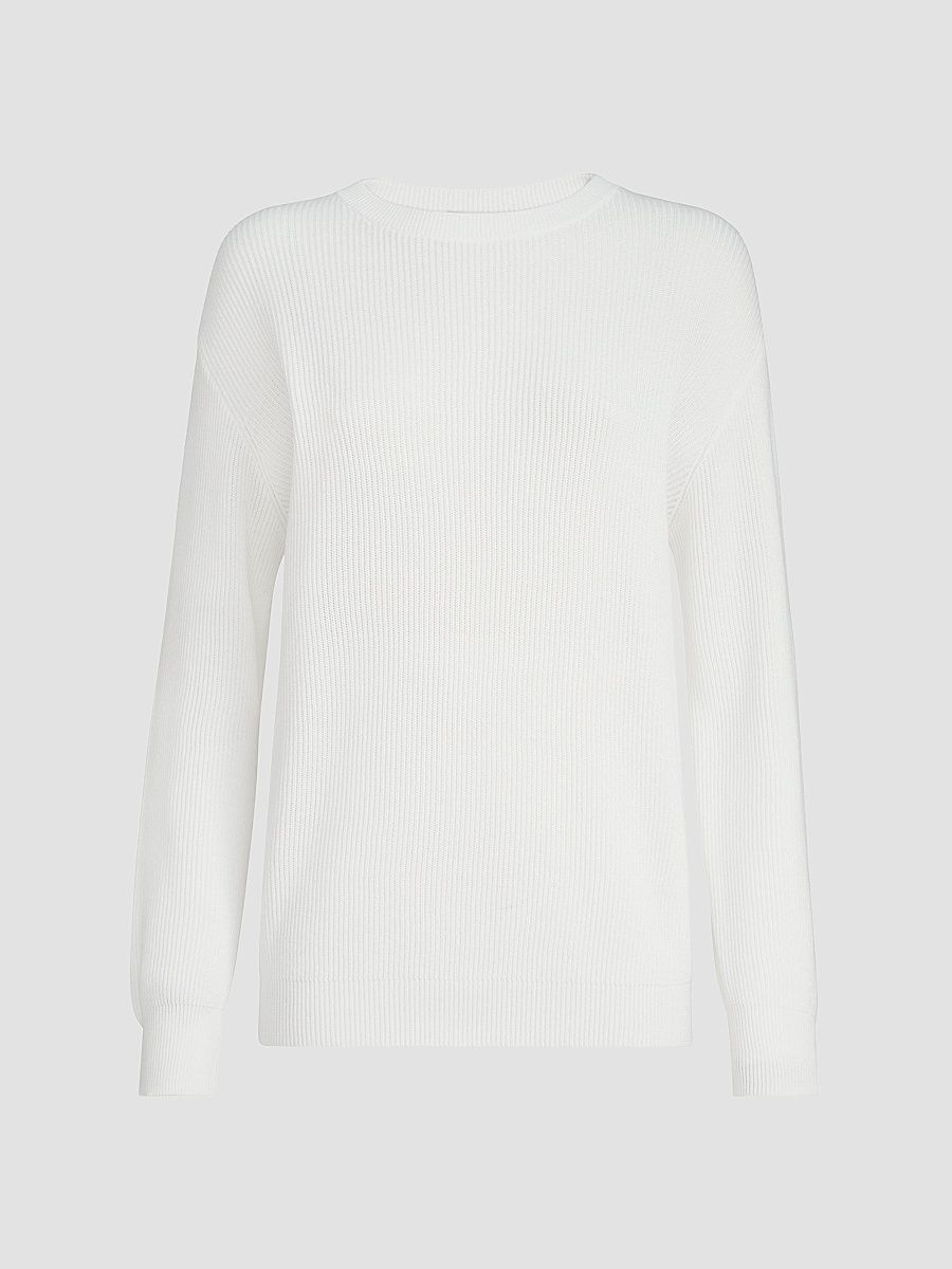 Brunello Cucinelli Women's Cotton English Rib Sweater with Monili - White - Size Small