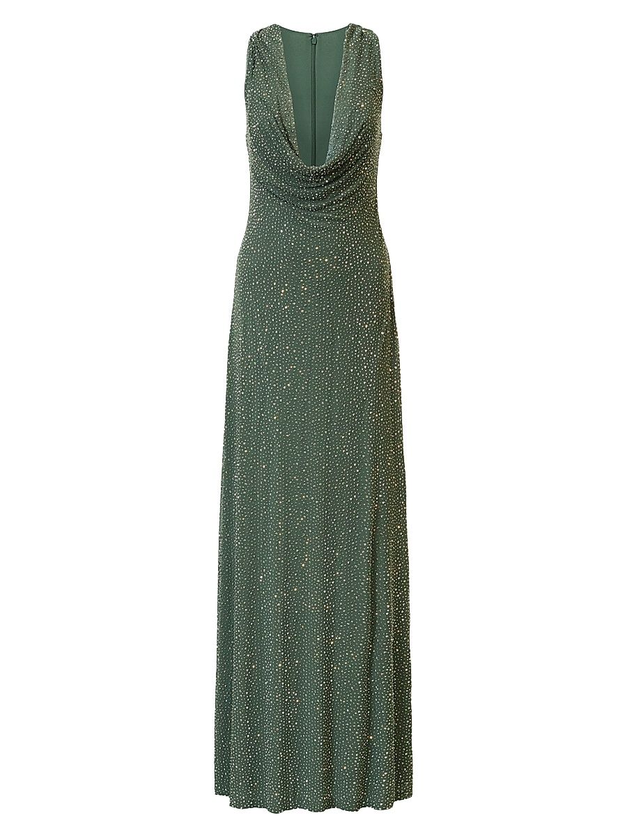 Women's Sunni Crystal Mesh Cowlneck Gown - Nori - Size 16