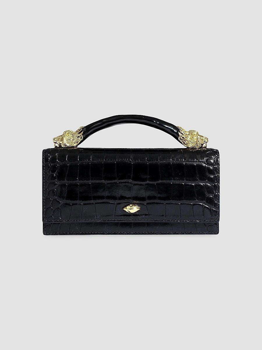 Alexis Bittar Women's Lioness Croc-Embossed Leather Top Handle Bag - Black