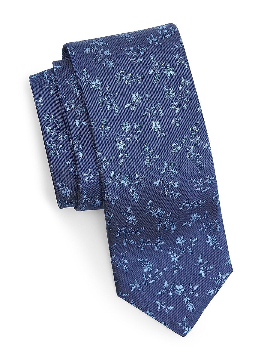 Men's Flower Print Silk Tie - Light Blue