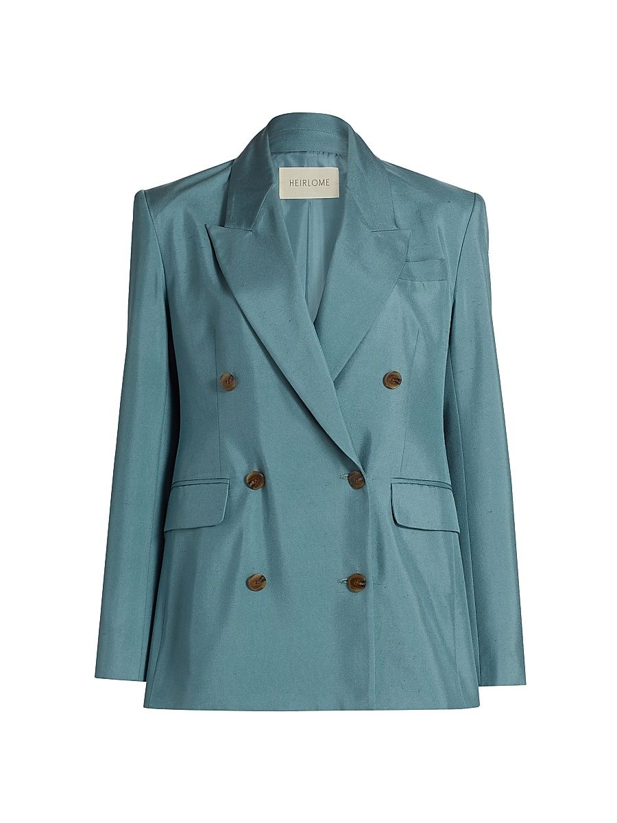Women's Estelle Double-Breasted Silk Blazer - Cerulean Blue - Size 10