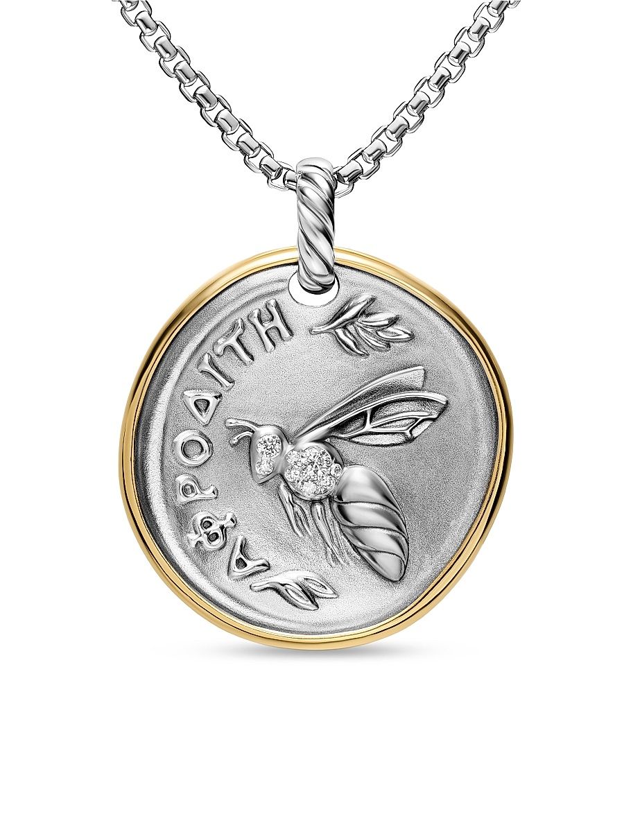 Women's Aphrodite Medallion Amulet in Sterling Silver with 14K Yellow Gold and Diamonds, 29.5MM - Diamond