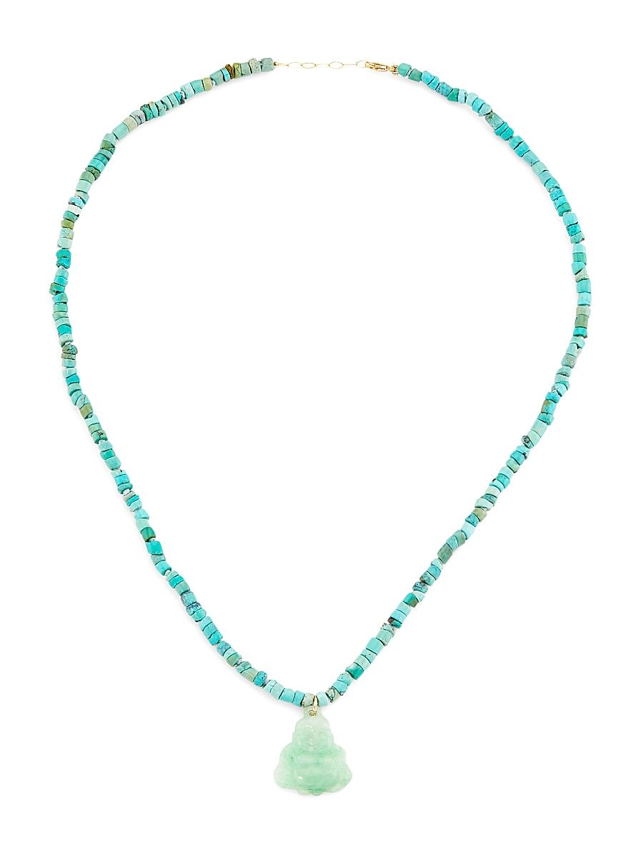 Women's 14K Gold, Jade & Turquoise Buddha Pendant Necklace - Turquoise Jade