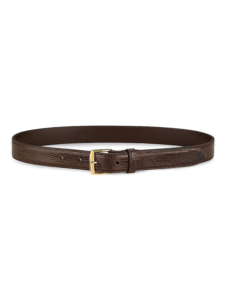 Women's Sloane Croc-Embossed Leather Belt - Dark Brown - Size Medium
