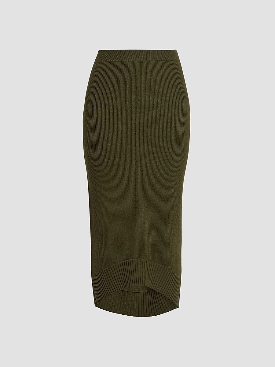 Victoria Beckham Women's Wool-Blend Ribbed High-Low Midi Skirt - Marsh Green - Size XS