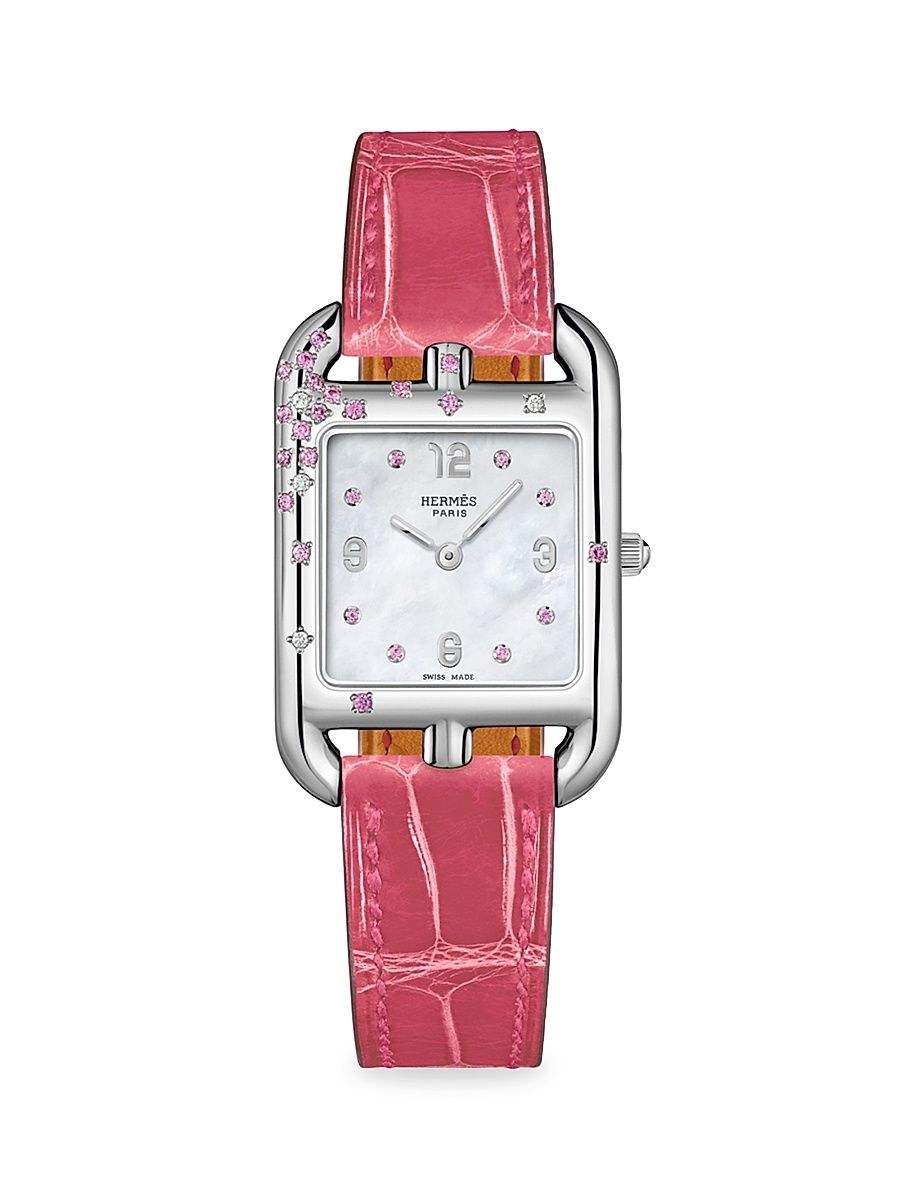 Women's Cape Cod Stainless Steel, Pink Sapphire, Diamond & Alligator Strap Watch/23MM - Alligator Lisse Framboise