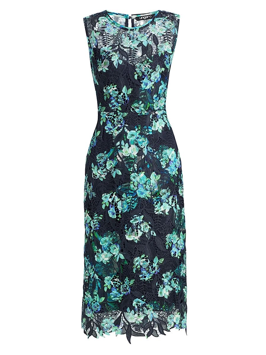 Women's Palmer Floral Lace Midi-Dress - Navy Multi - Size 12