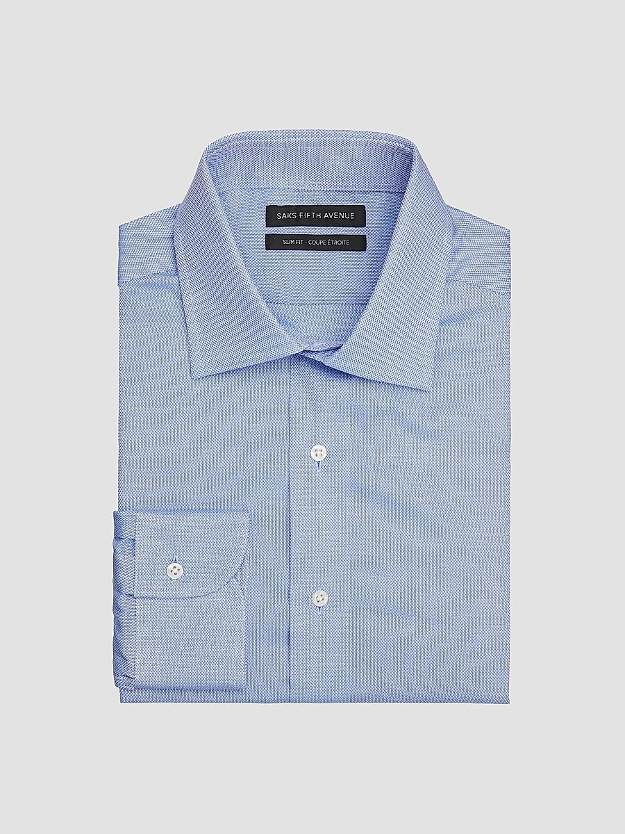 Men's COLLECTION Slim-Fit Solid Cotton Poplin Shirt - Blue - Size 32
