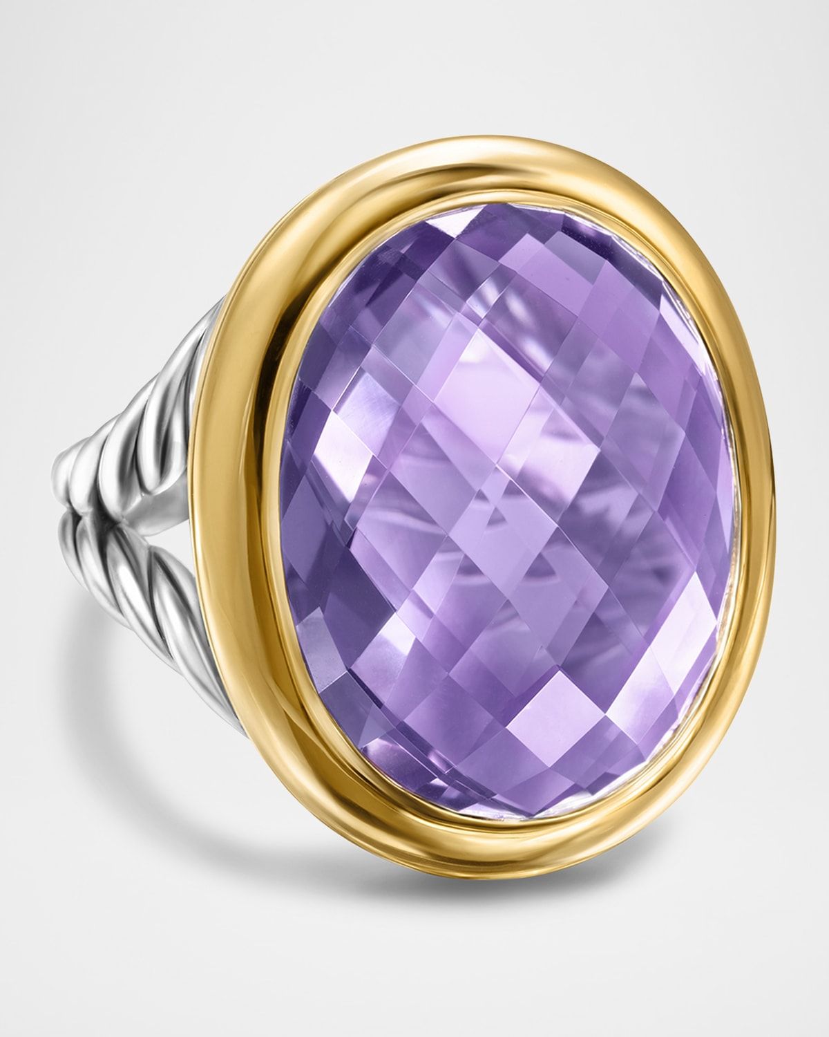 Oval Ring with Gemstone in Silver and 18K Gold