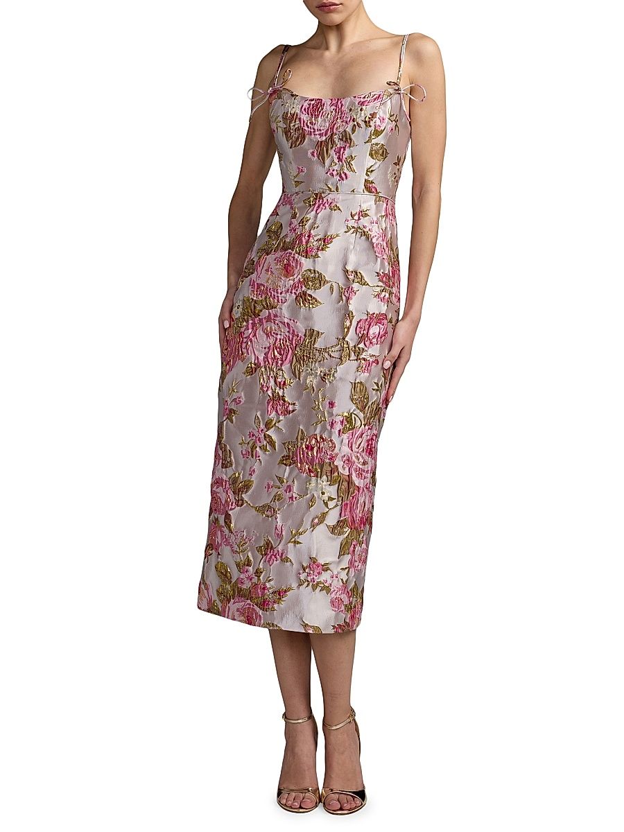 Women's Petite Floral Brocade Cocktail Dress - Pink Multi - Size 12