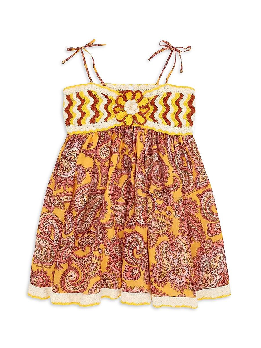 Little Girl's Patience Crochet-Trim Dress - Poolside Paisley - Size 12