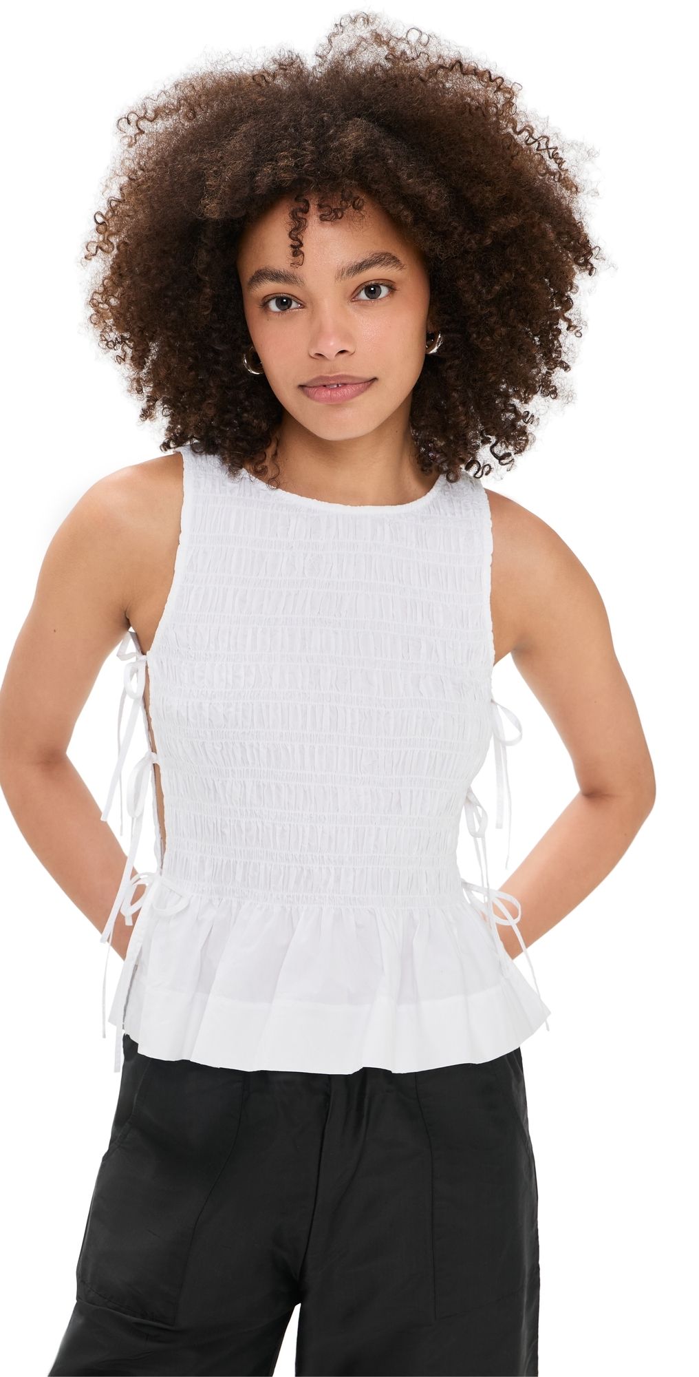 GANNI Cotton Poplin Smock Tie String Top Bright White 40