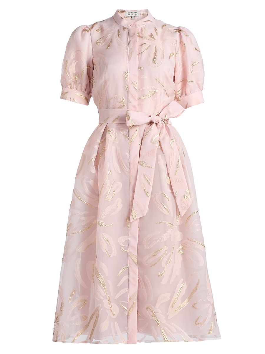 Women's Metallic Organza Midi-Dress - Blush Gold - Size 18