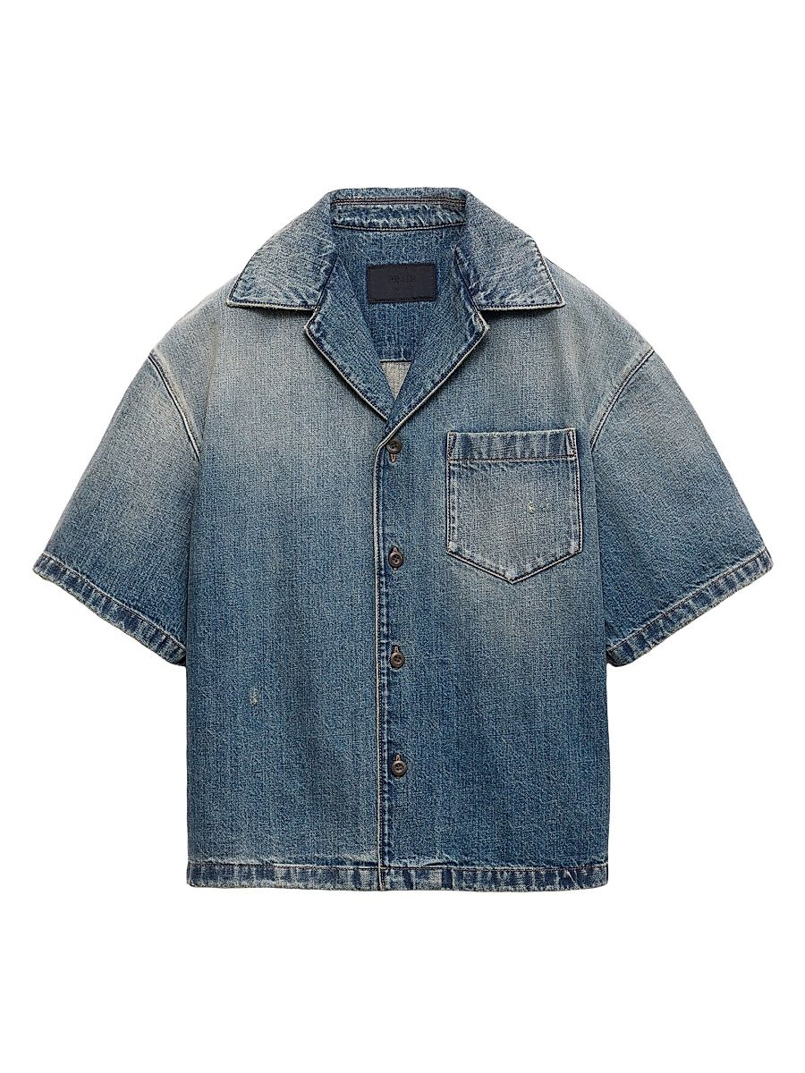 Men's Denim Bowling Shirt - Blue - Size XXXL