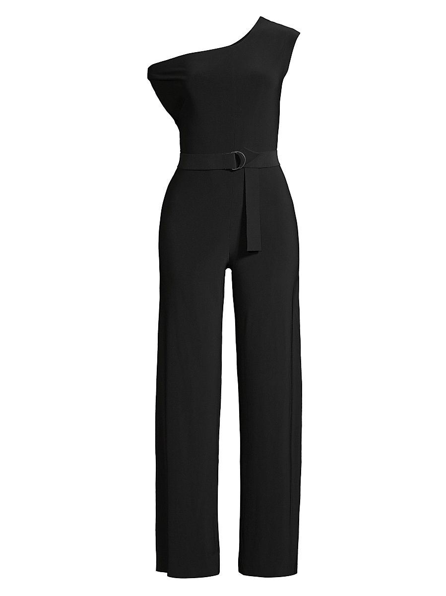 Women's Asymmetric Drop-Shoulder Wide-Leg Jumpsuit - Black - Size Small