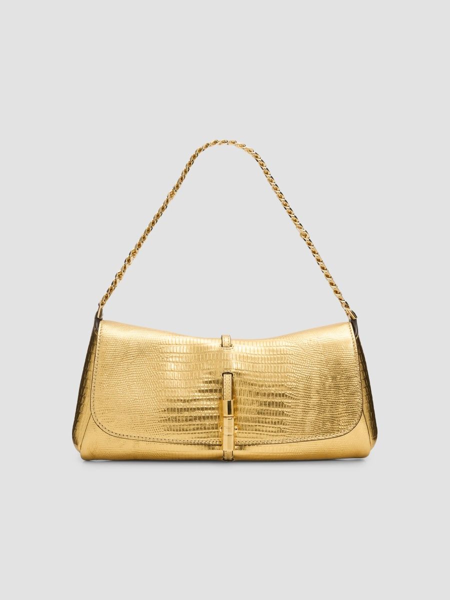 Balmain Women's Metropolis Alligator-Embossed Metallic Leather Shoulder Bag - Gold