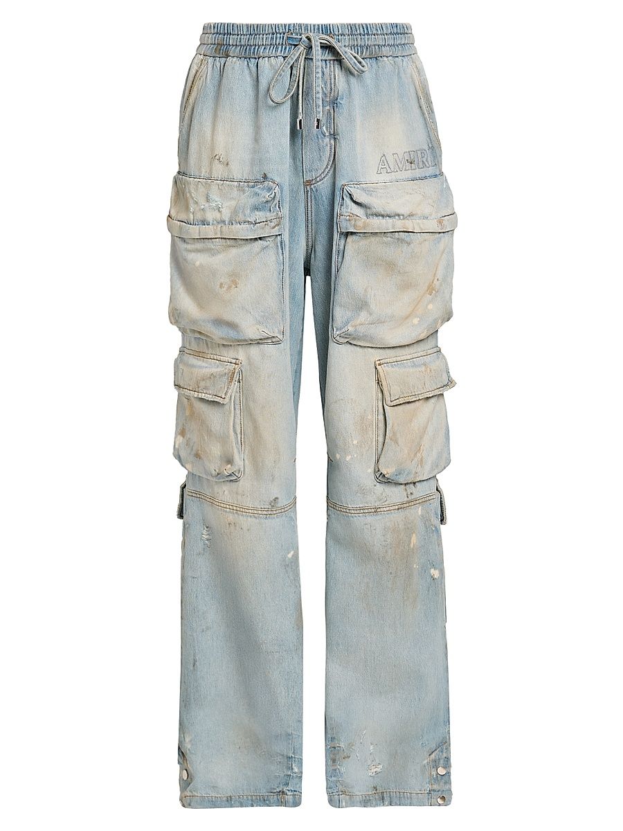 Men's Distressed Denim Mid-Rise Straight-Leg Cargo Jeans - Perfect Antique Indigo - Size Small