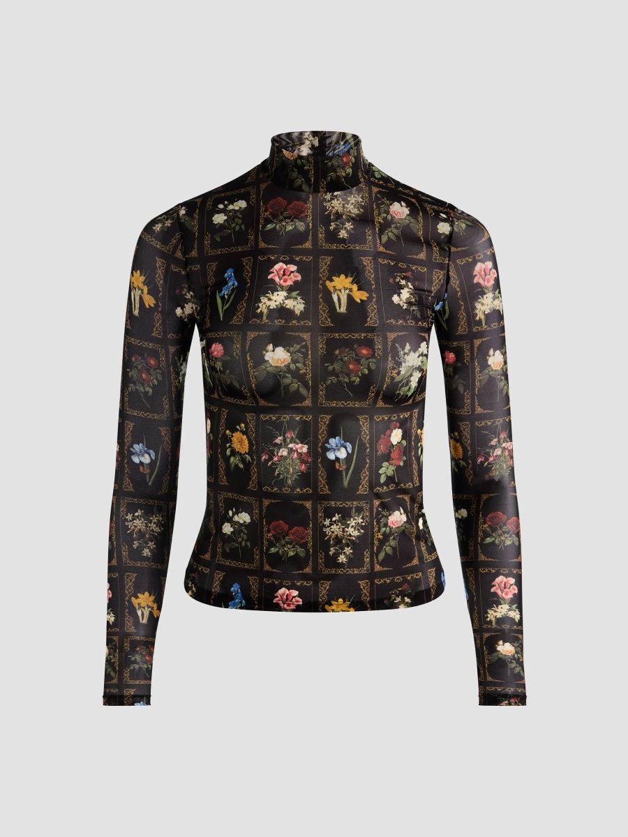 ALICE + OLIVIA Women's Delaina Floral Turtleneck Top - Gallery Garden - Size XL