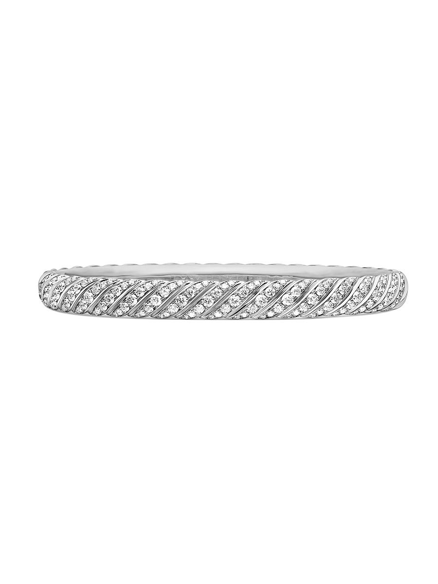 Women's Sculpted Cable Bangle Bracelet In 18K White Gold - Silver - Size XS
