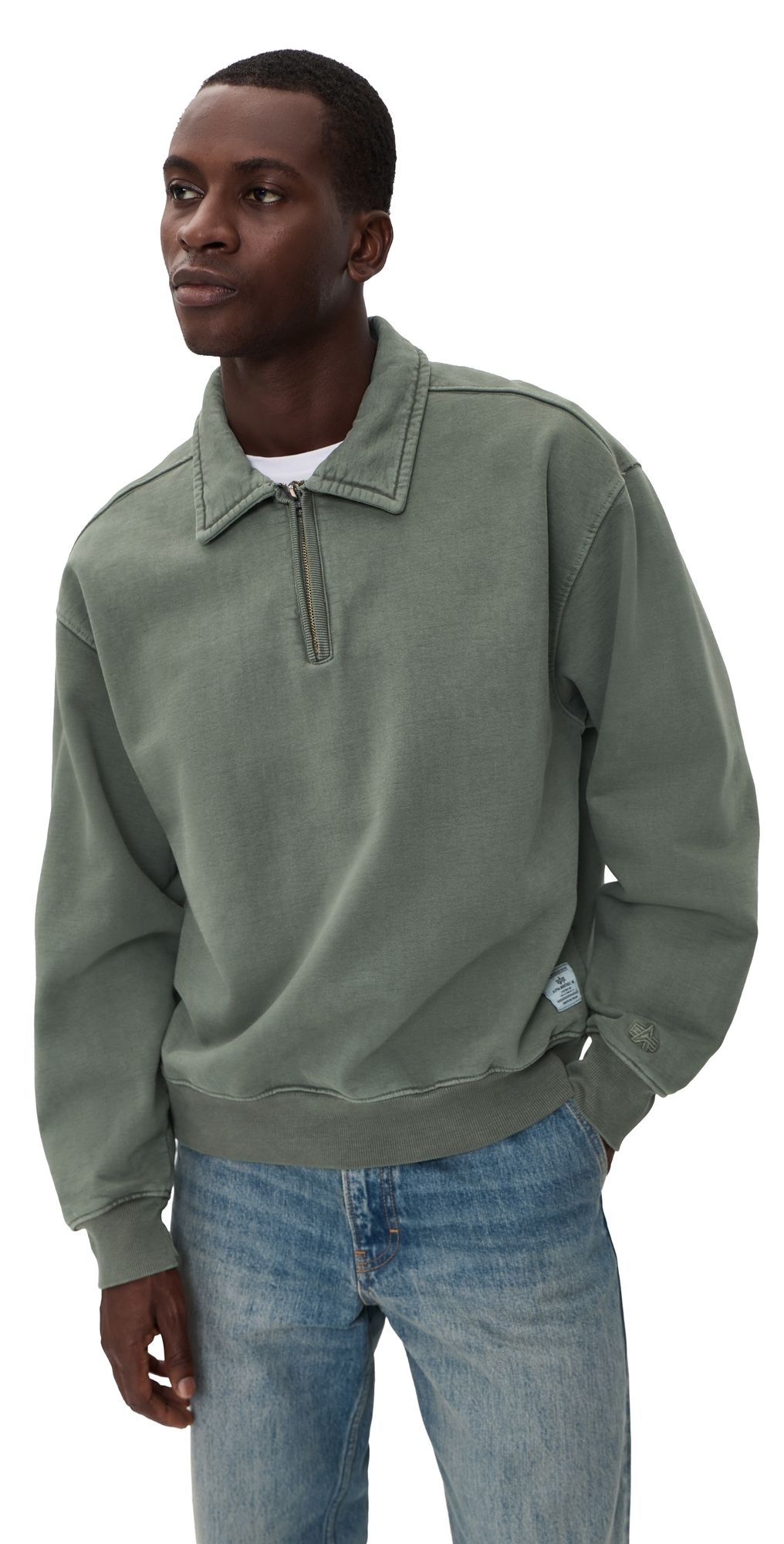 Alpha Industries Washed Essential 1/4 Zip Relaxed Fit Sweatshirt Deep Forest S