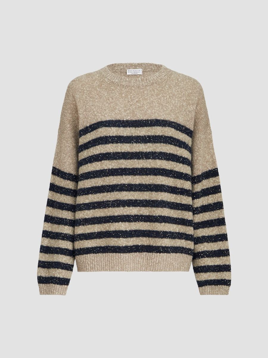 Brunello Cucinelli Women's Mouliné Soft Virgin Wool and Cashmere Sweater - Beige - Size XS