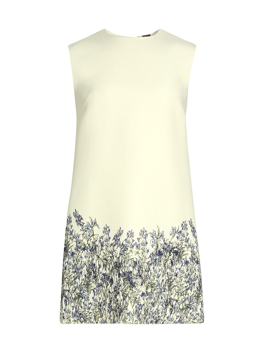 Women's Ani Printed Wool-Silk Dress - Lapis Ivory - Size 12