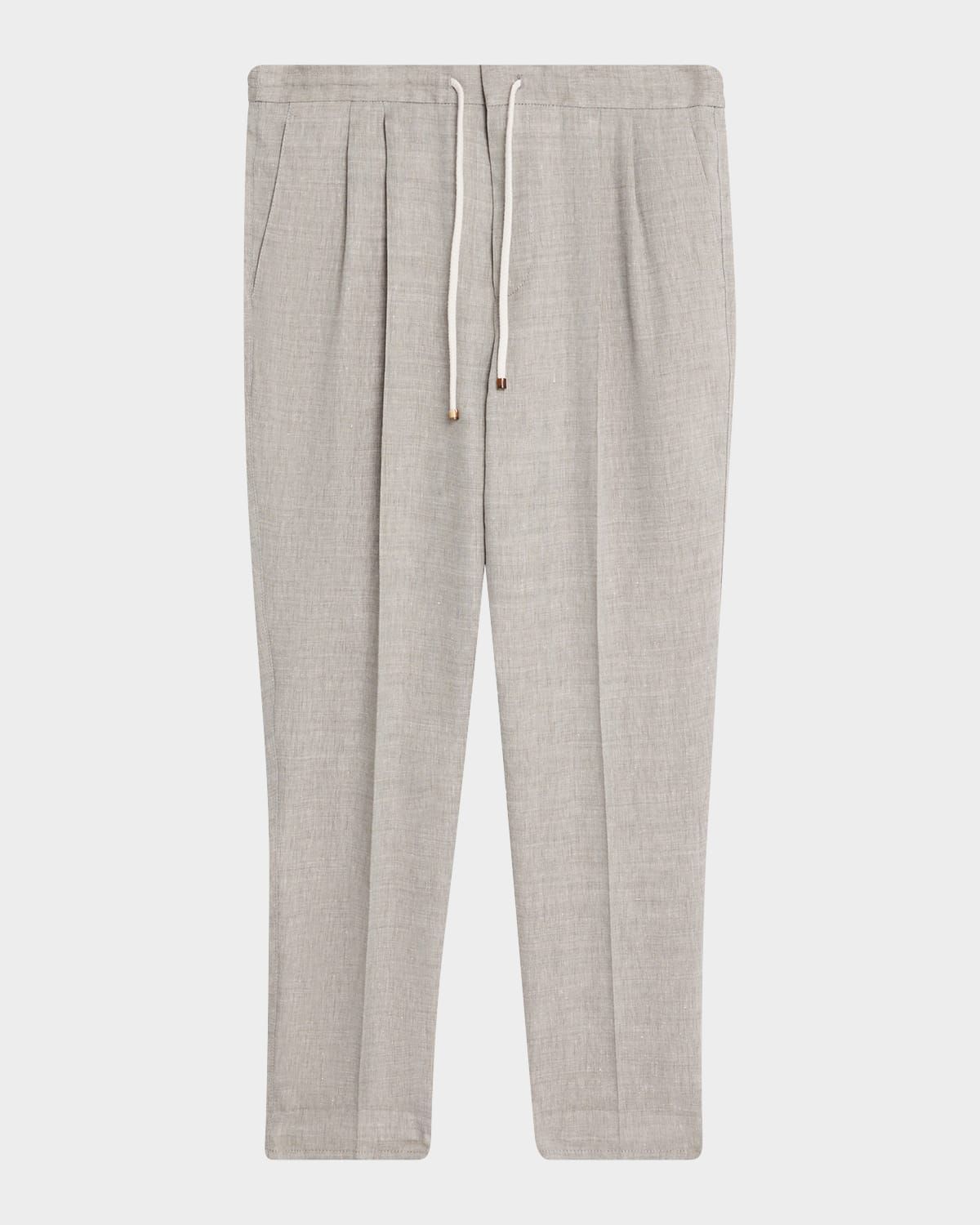Men & apos;s Linen and Wool Pleated Drawstring Pants