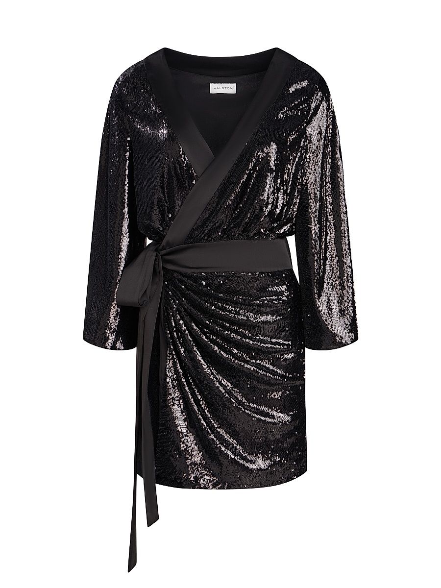 Women's Saga Sequin Wrap Minidress - Black - Size 6