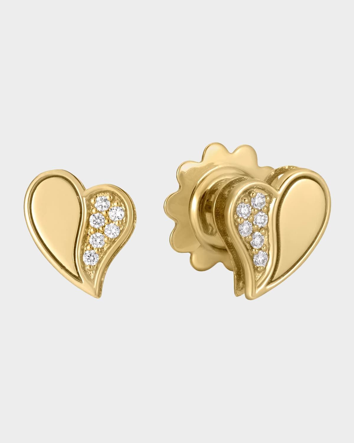 18K Yellow Gold Diamond Amorino Heart Stud Earrings