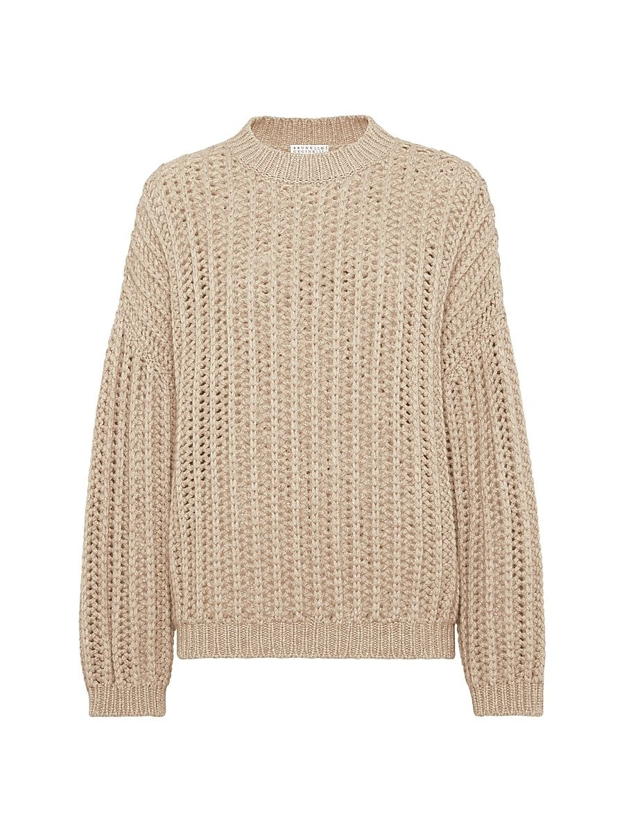 Women's Openwork Rib Sweater in Cashmere Feather Yarn - Brown - Size XXXL