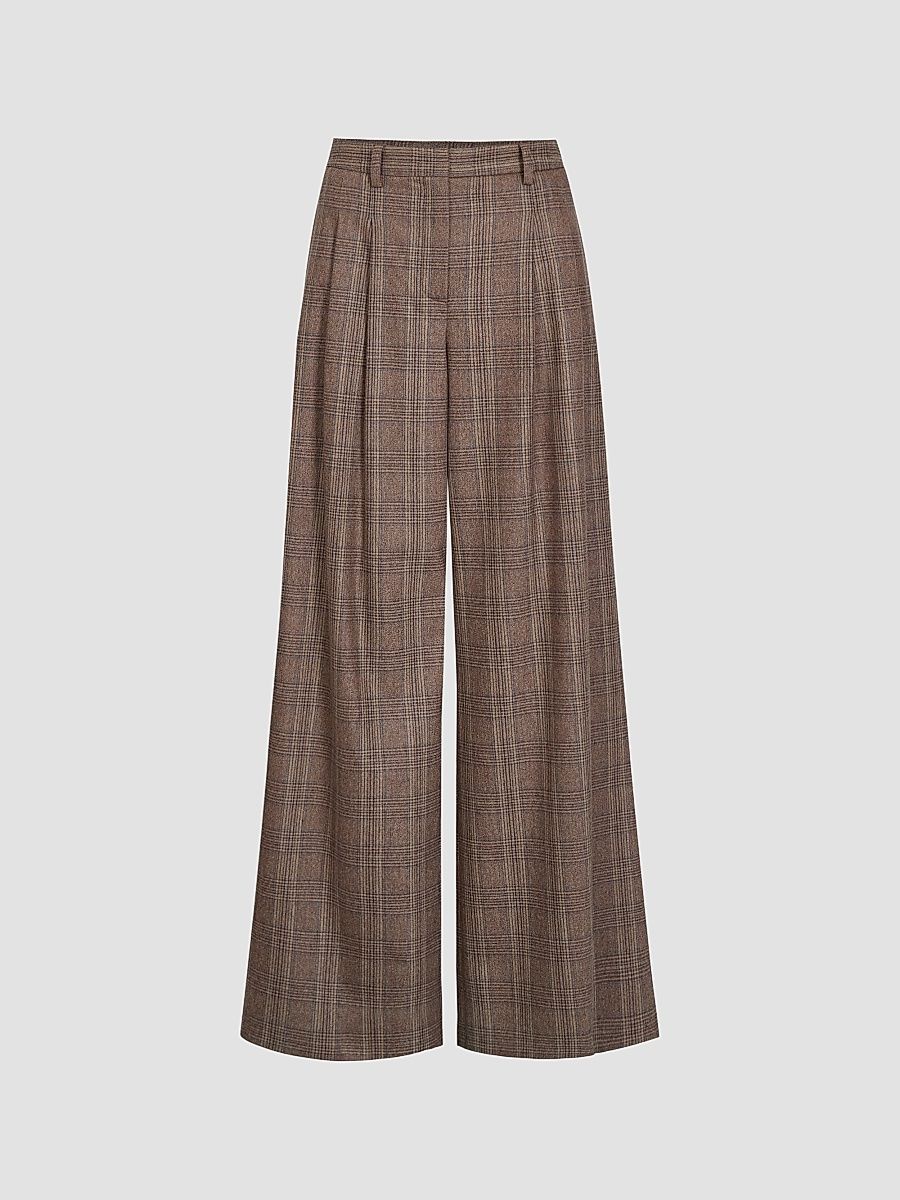 TWP Women's Avery Plaid Wool-Blend Pants - Brown Multi - Size 12