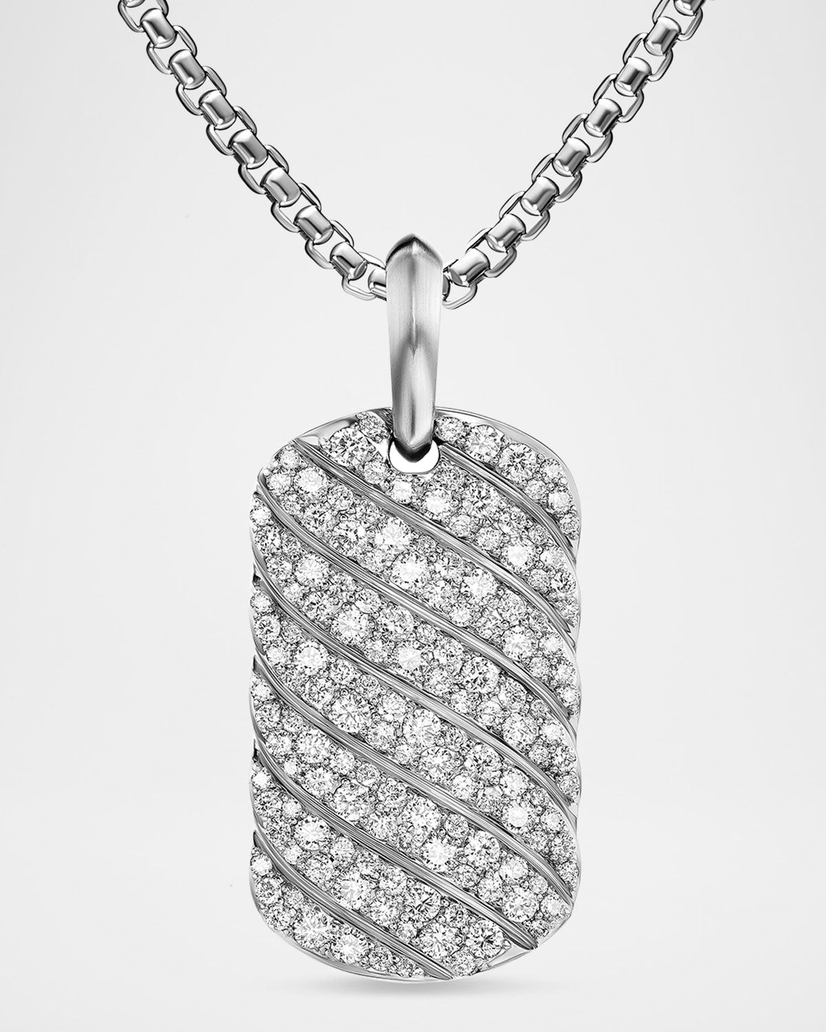 Men & apos;s Sculpted Cable Tag in Silver with Diamonds, 35mm