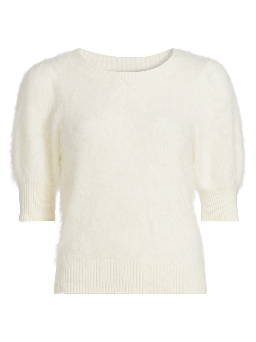 Women's Gladiolus Brushed Cashmere Short-Sleeve Sweater - Ivory - Size Large