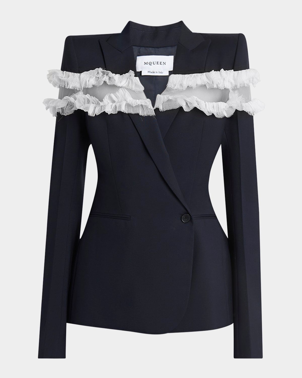 Ruffle Inset Single-Breasted Blazer
