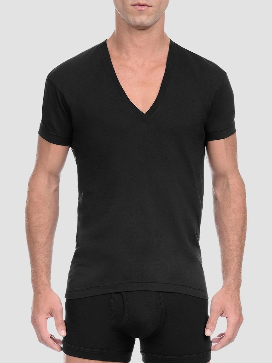 Pima Cotton Slim-Fit V-Neck Tee - Black - Size Medium