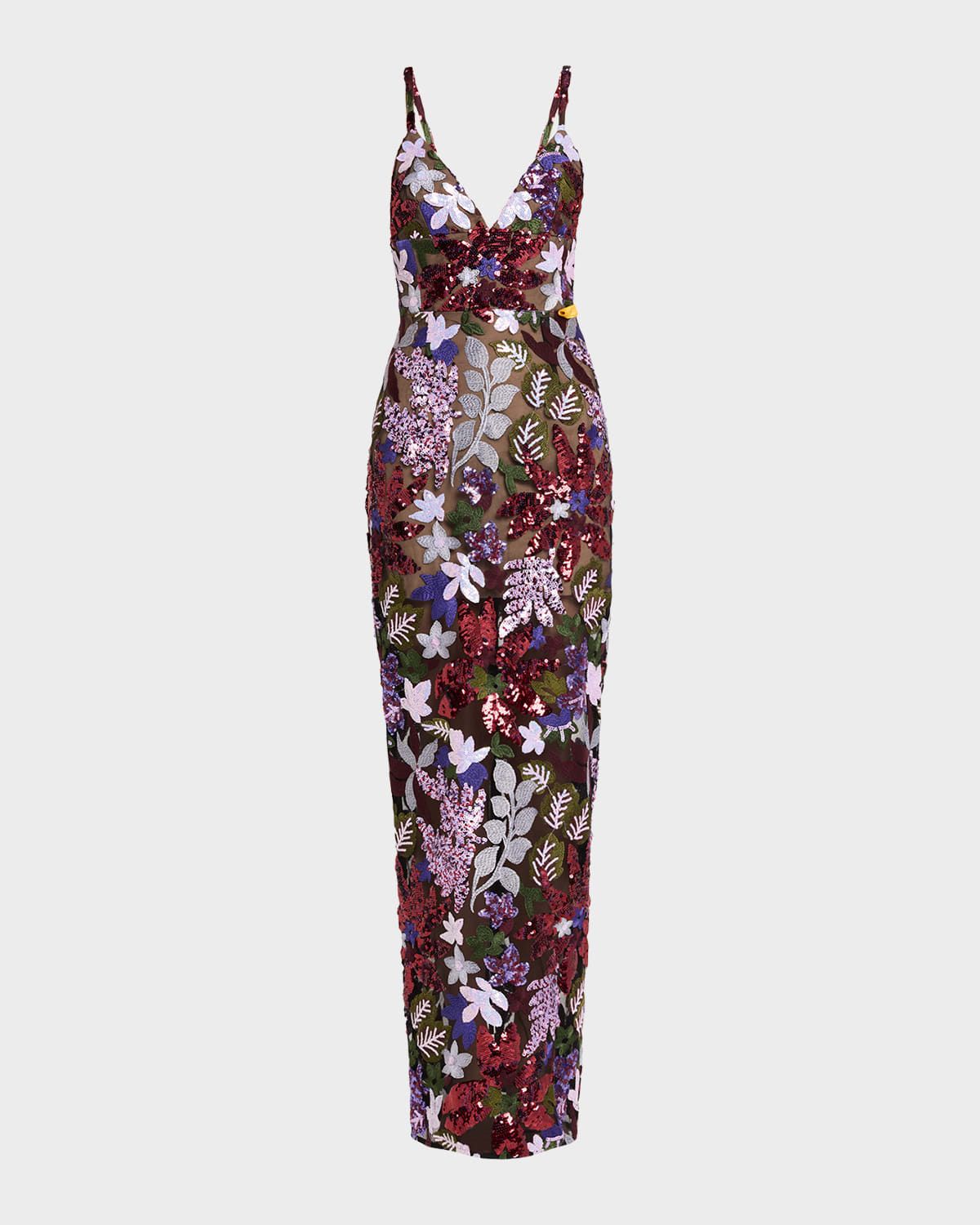 Allegra Sequin Floral-Embroidered Column Gown