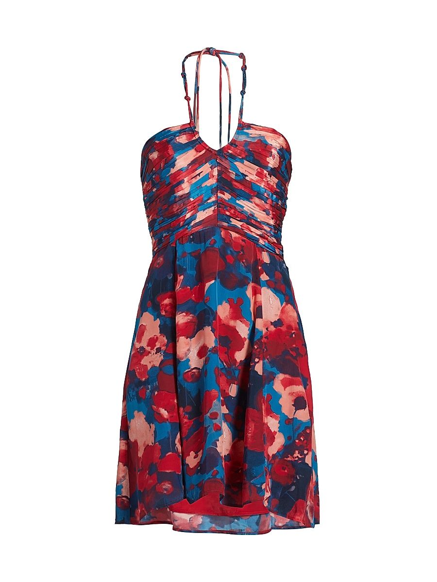 Women's Liniers Tori Floral Crepe Ruched Minidress - Red - Size Medium